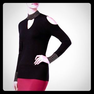 Thalia Sodi Studded Neck Long Sleeve Top